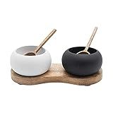 Bloomingville Mango Tray White Pinch Pot 2 Wood Spoons (Set of 5) Bowl, Black White & Natural, 5 | Amazon (US)