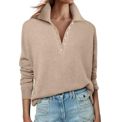 ANRABESS Womens Long Sleeve Polo Sweaters Knit Button S… | Amazon (US)