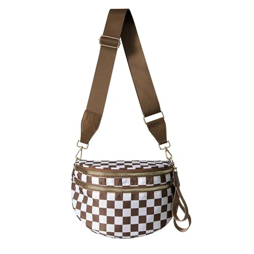 Black and White Checkered Crossbody Bum Bag, Spacious Design for Essentials Plus Size Friendly Strap 55" (Brown Checkered) | Amazon (US)