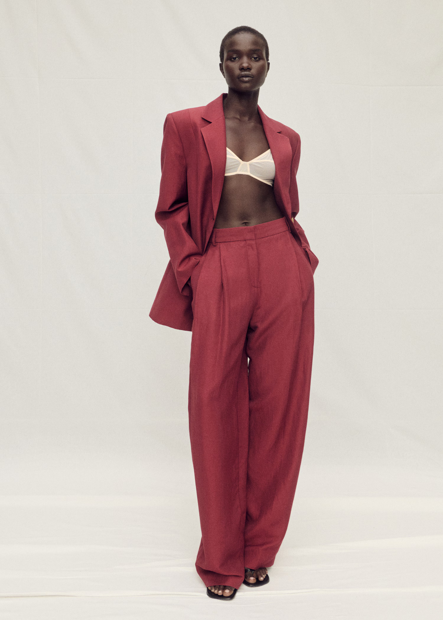 Wide leg linen-blend suit trousers | MANGO (UK)