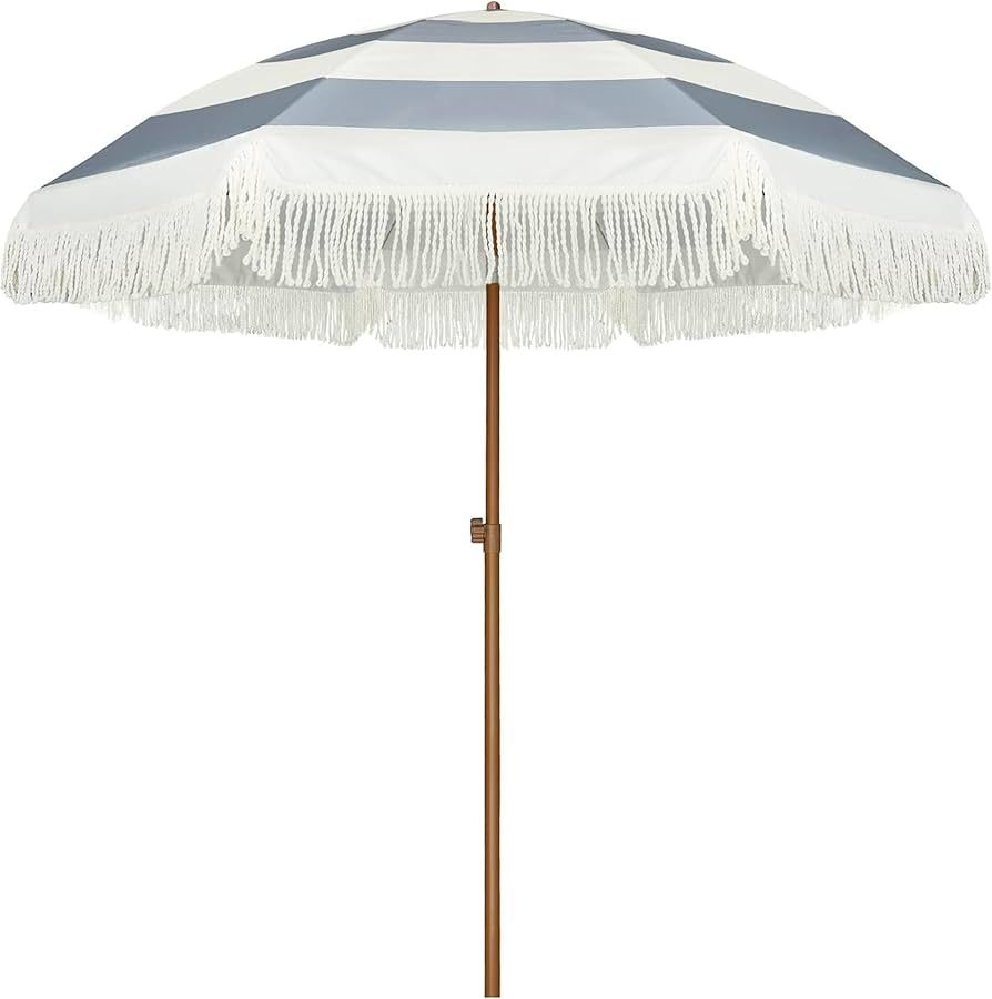AMMSUN 7ft Patio Umbrella with Fringe Outdoor Tassel Umbrella UPF50+ Premium Steel Pole and Ribs ... | Amazon (US)