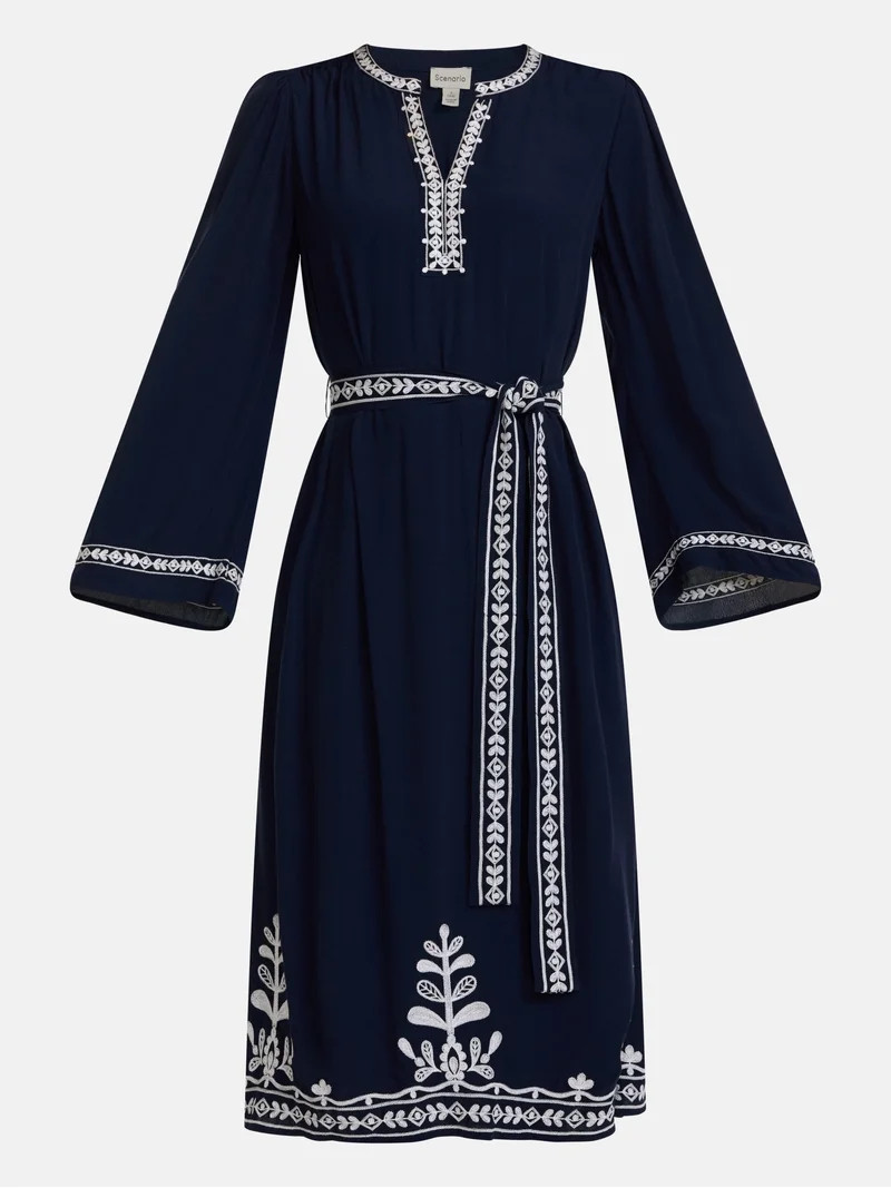 Scenario Women's and Women's Plus Embroidered Tunic Midi Dress, Sizes XXS-4X | Walmart (US)