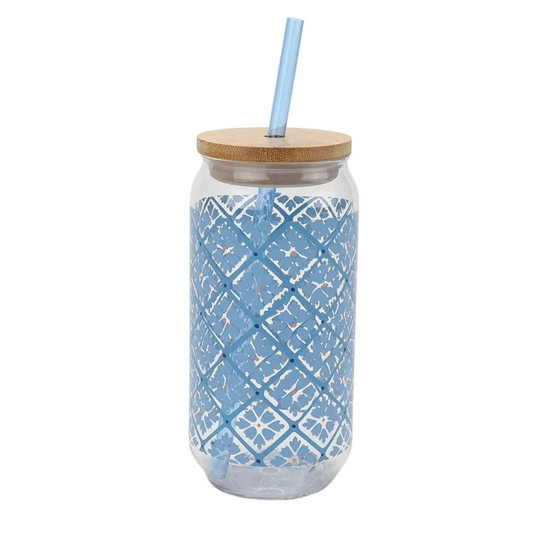Mainstays by Becky G. & Alejandra 20-Ounce Acrylic Can Shape Tumbler, Blue Tile Pattern | Walmart (US)