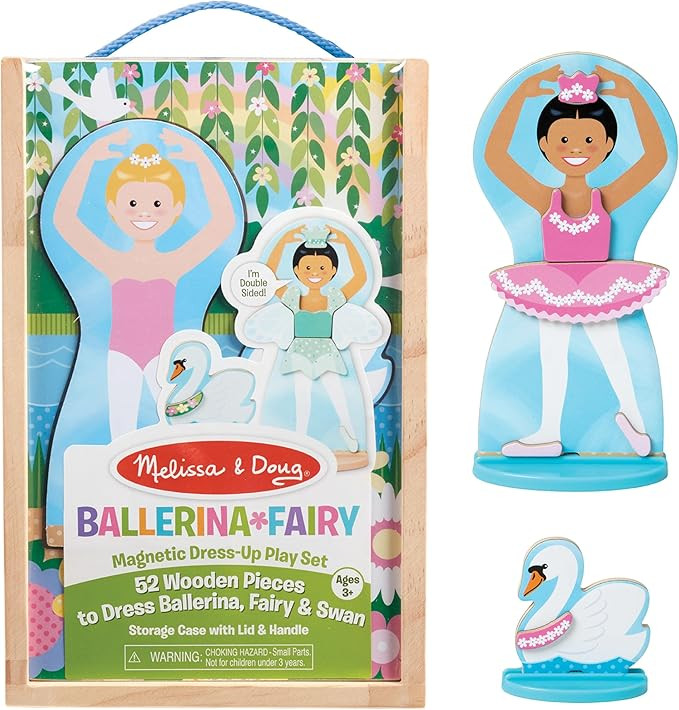 Melissa & Doug Ballerina And Fairy Magnetic Dress-Up Double-Sided Wooden Doll And Swan Pretend Pl... | Amazon (US)