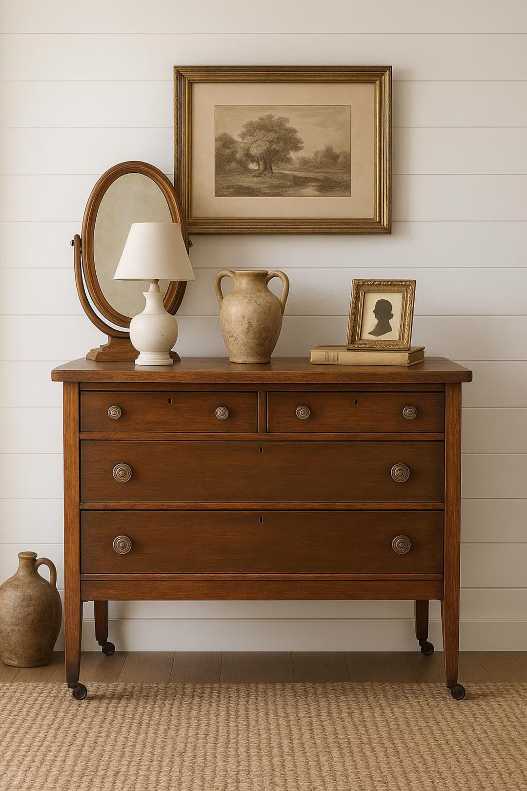 Antique 1890's Solid Oak Wood Dark Dresser Console on Casters | Etsy (US)