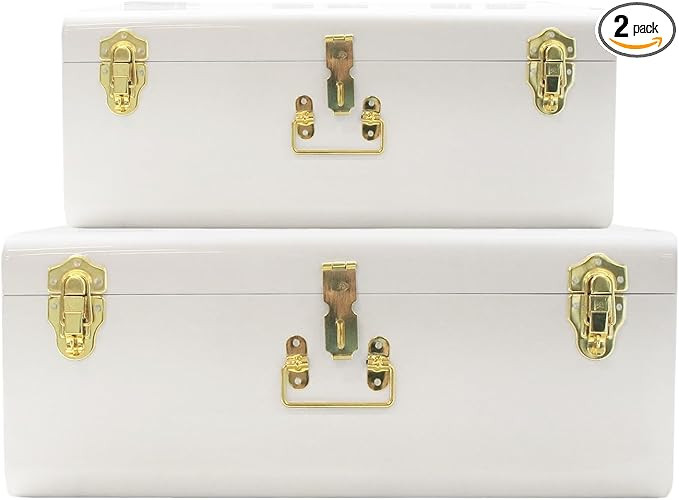Zanzer White Trunks Set of 2 - Vintage Style Storage w/Gold Finish Handles & Locks - Space Saving... | Amazon (US)
