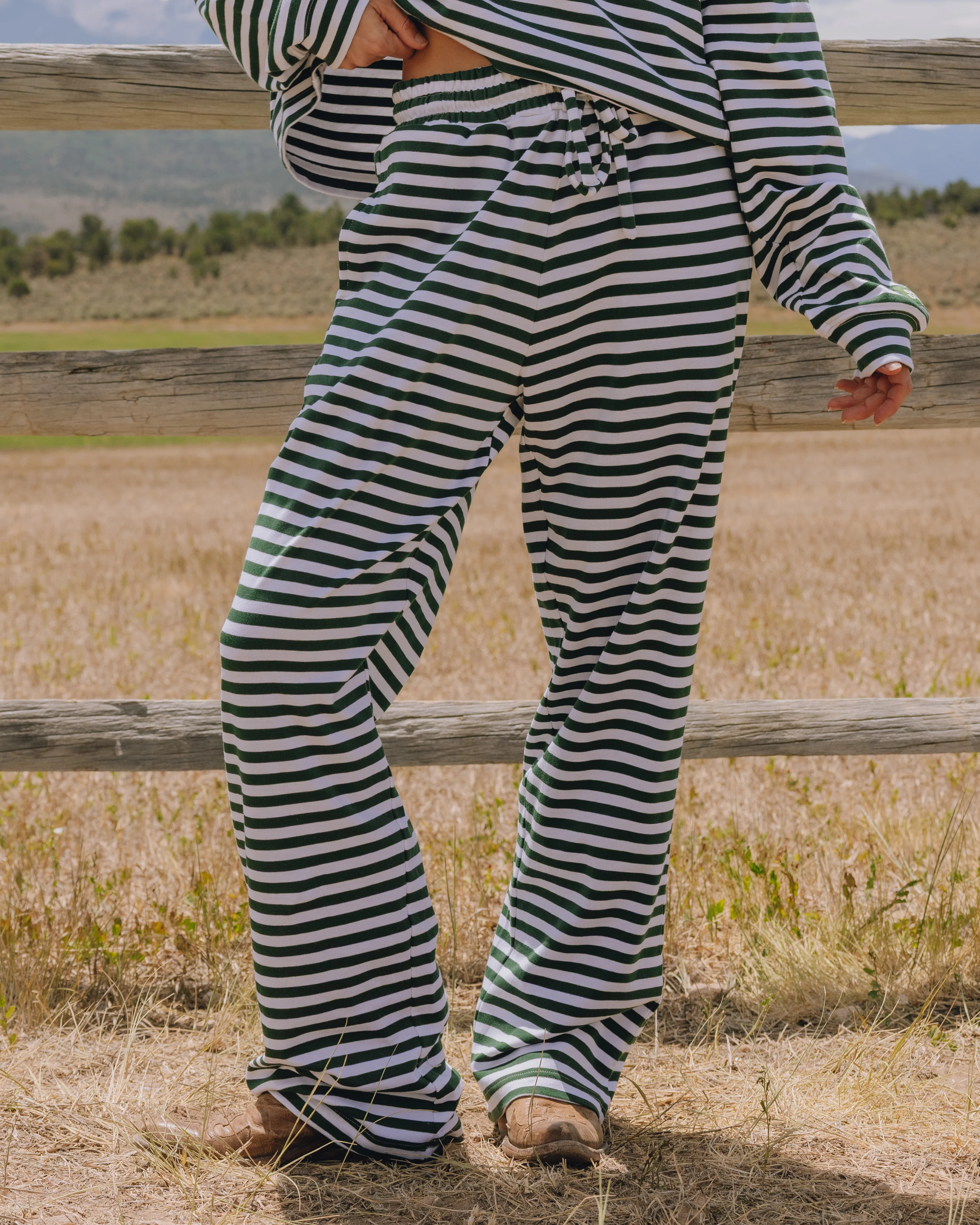 Striped Cotton Pants - Forest Green + White Stripe | Daily Drills LLC