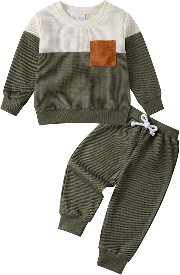 Toddler Baby Boy Fall Clothes Little Dude Print Embroidered Long Sleeve Sweatshirt Pants Sets Waf... | Amazon (US)