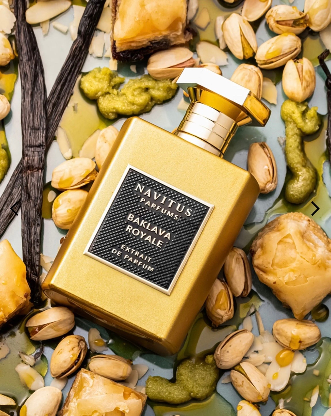 Navitus Parfums
Baklava Royale Extrait De Parfum, 100 mL

Fragrance & notes:
Baklava Royale is a magnetic, intriguing and alluring gourmand fragrance crafted around the famous dessert, Baklava. Opening with notes of orange blossom and Italian bergamot, Baklava Royale has accords of honey, pistachio and grilled almonds in the heart. The base of the fragrance has Madagascan vanilla, amberwood and Brazilian tonka bean.
Top notes: Orange Blossom and Italian Bergamot Middle notes: Honey, Pistachio and Grilled Almond Base notes: Amberwood, Madagascan Vanilla and Brazilian Tonka Bean
Product is cruelty free, and free from sulfates, silicones, paraffin and parabens
3.4 oz. / 100 mL



#LTKFindsUnder50 #LTKBeauty #LTKOver40