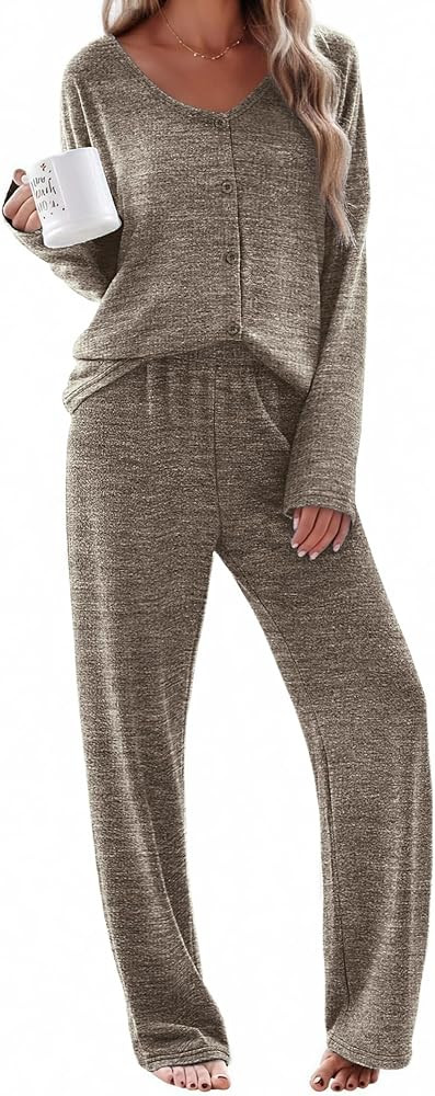 Ekouaer Womens Pajama Sets Button Up Long Sleeve Pjs Soft Lounge Set 2 Piece Sleepwear with Pocke... | Amazon (US)