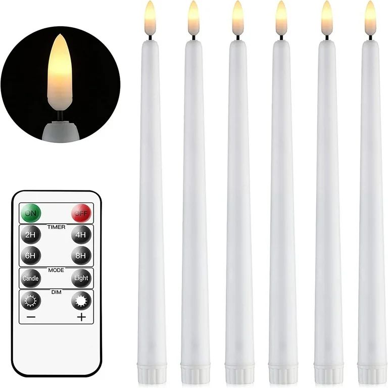 6PCS Remote Flameless LED Taper Candles with Yellow Flickering Light,Realistic Plastic 11 inch Lo... | Walmart (US)