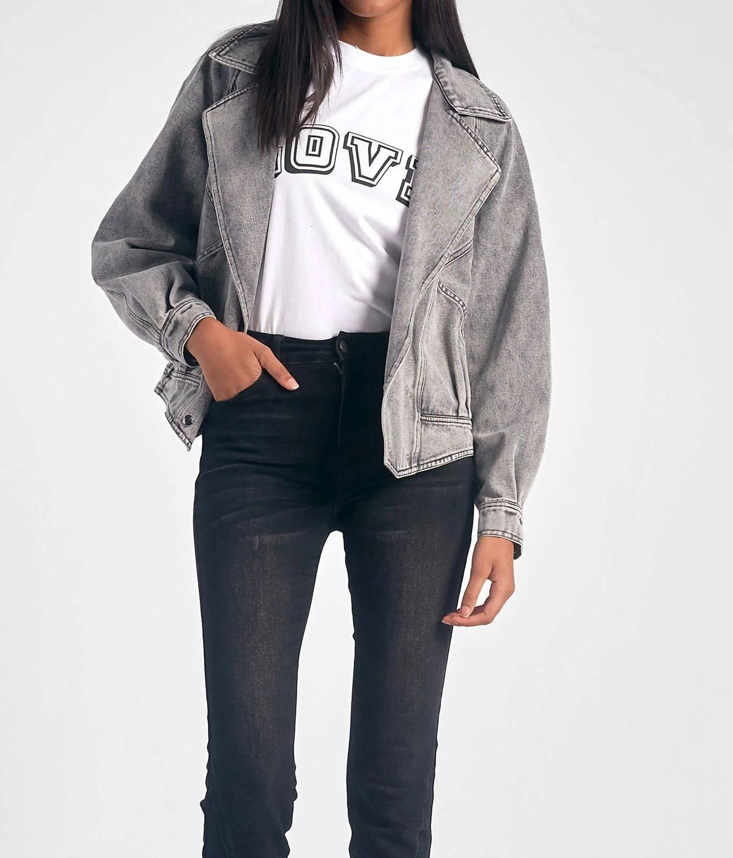 Moto Denim Jacket In Black | Shop Simon