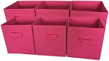 Sodynee Foldable Cloth Storage Cube Basket Bins Organizer Containers Drawers, 6 Pack, Fuchsia | Amazon (US)