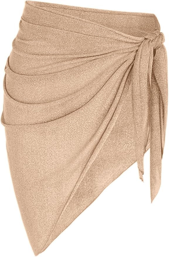 ZAFUL Metallic Shiny Short Sarong Coverups for Women Semi Sheer Bathing Suit Wrap Swimsuit Skirt ... | Amazon (US)
