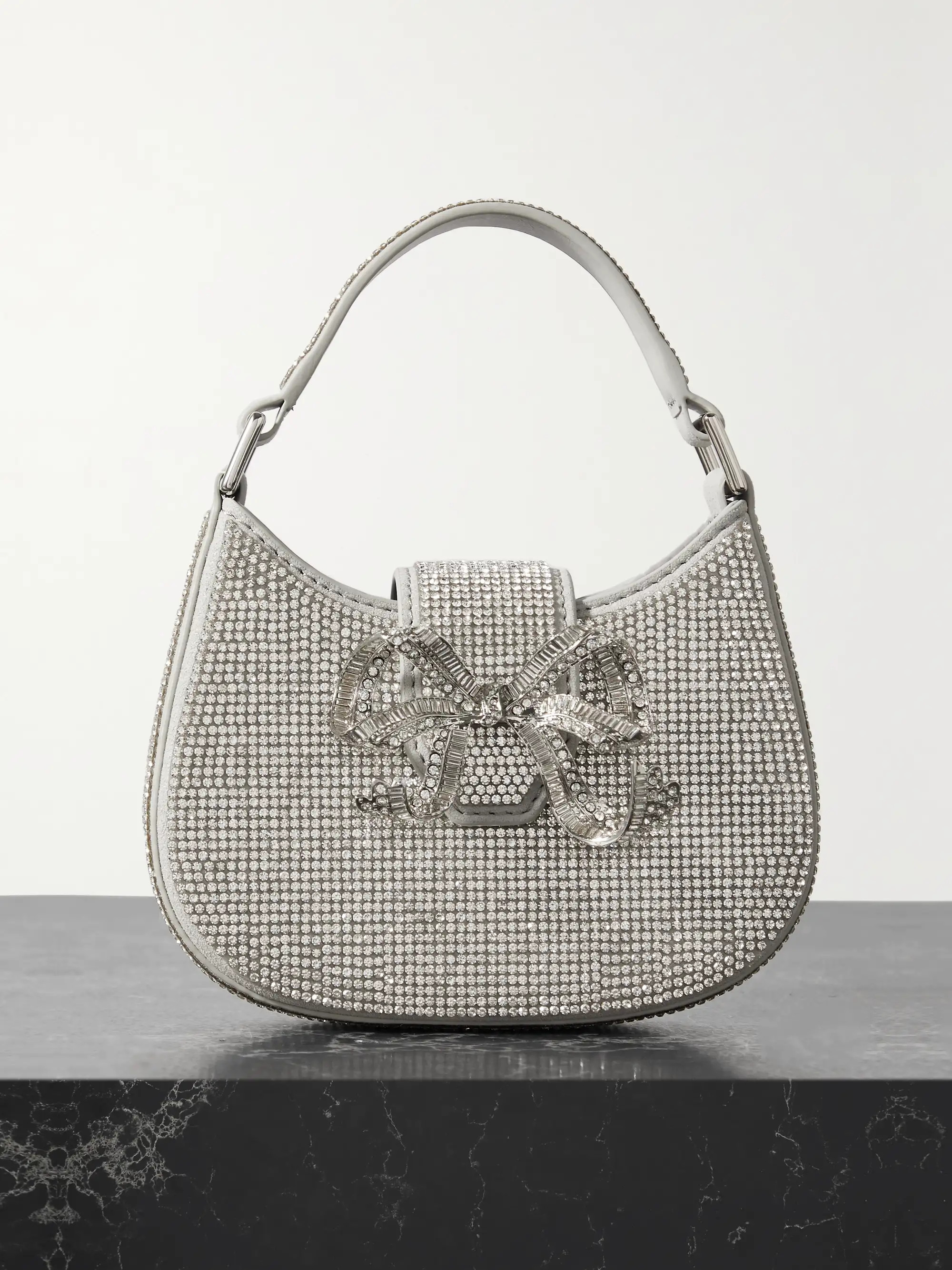 Crescent Bow micro crystal-embellished metallic leather tote | NET-A-PORTER (US)