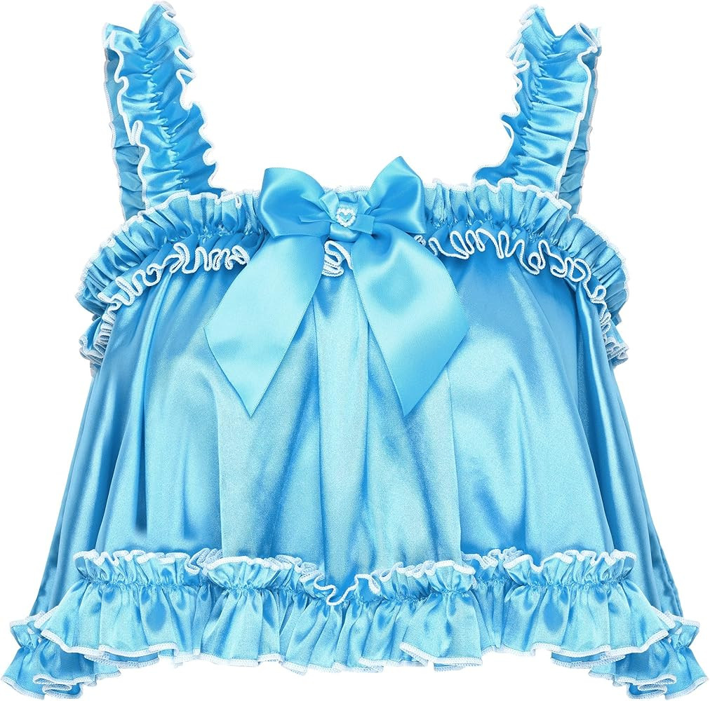 Satini Lingerie Satin Sissy Rolled Hem Edge Frilly Cami Top | Amazon (US)