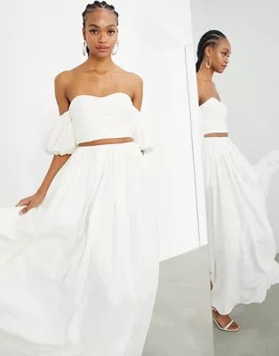 ASOS EDITION linen full maxi skirt in ivory | ASOS (Global)