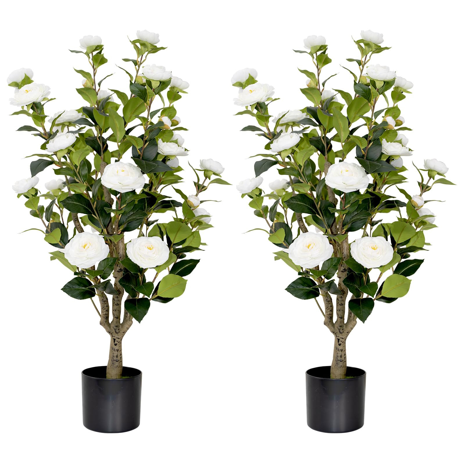 2 Pack 3FT Artificial Camellia Tree Fake Outdoor Tree with 28Blooming Flowers White Tree for Home... | Amazon (US)