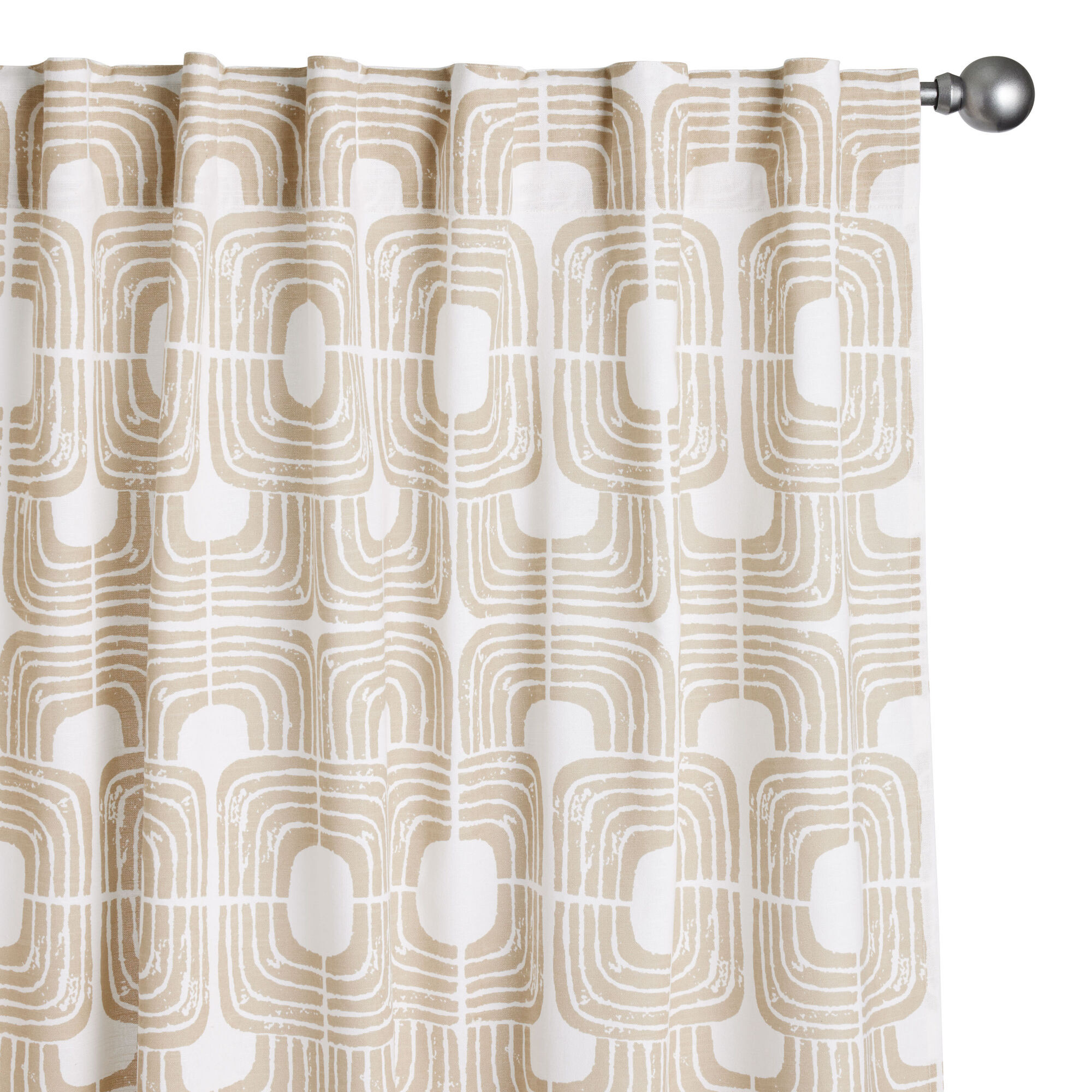 Camel And Ivory Square Print Sleeve Top Curtain Set Of 2 | World Market