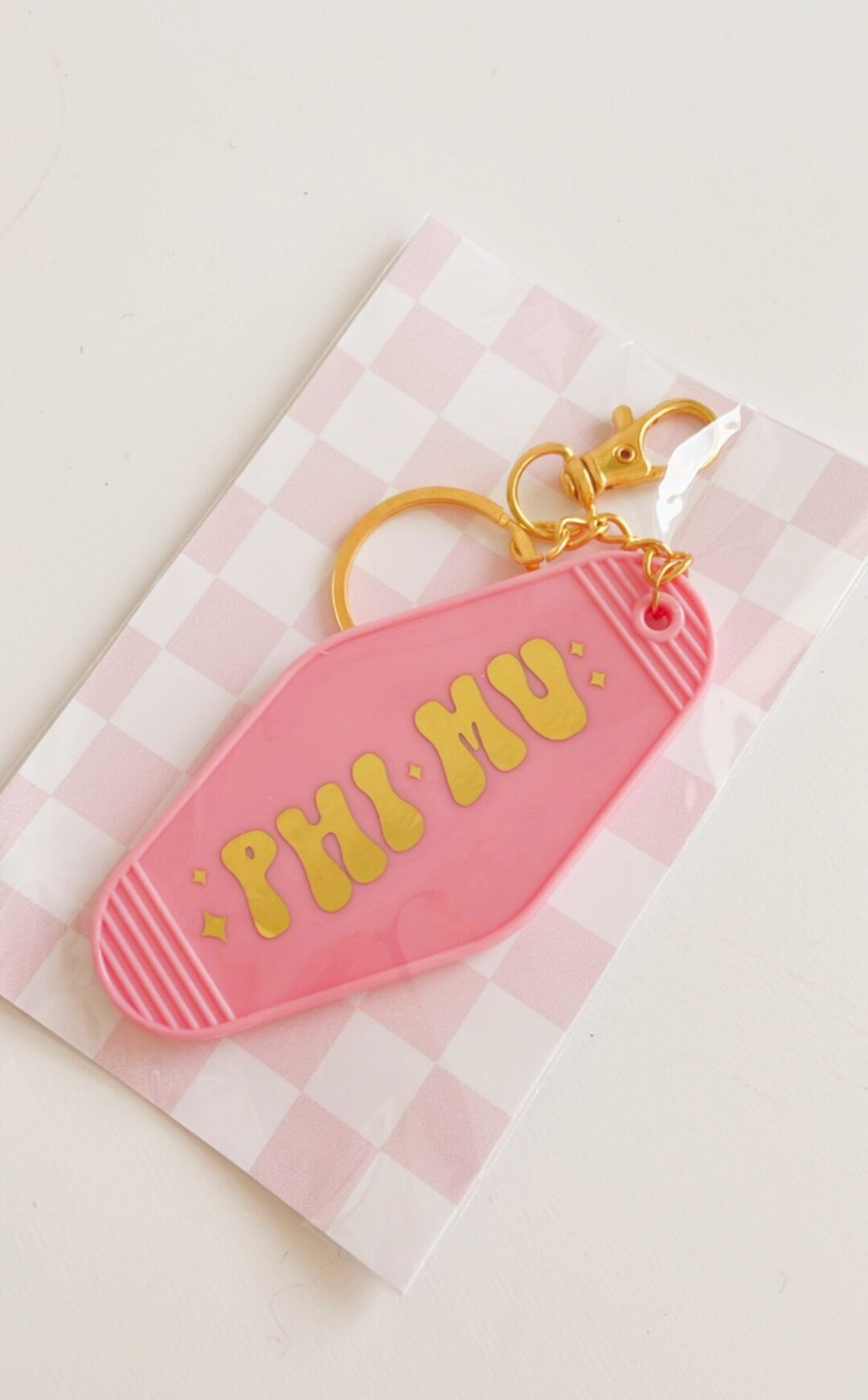 PHI MU Pink Retro Motel Keychain With Gold Vinyl Foil  - Etsy | Etsy (US)