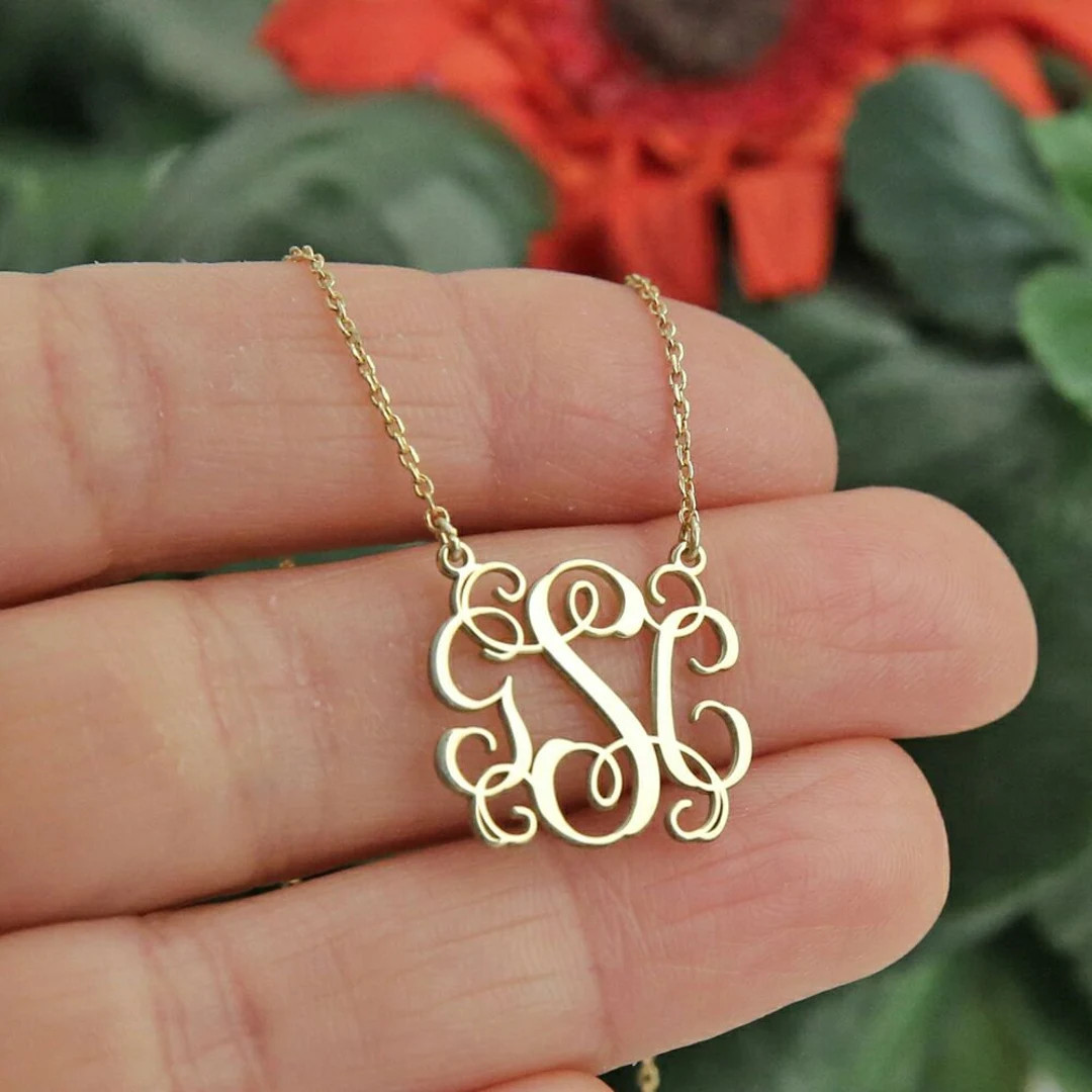 14k Gold Monogram Necklace,Personalized Necklace,Personalized Jewelry,Personalized Gift,Letter Ne... | Etsy (US)