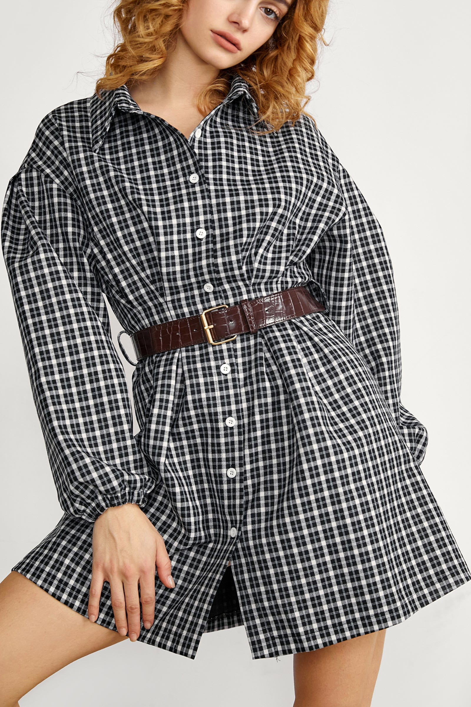 Sacha Black Gingham Belted Shirt Dress | J.ING