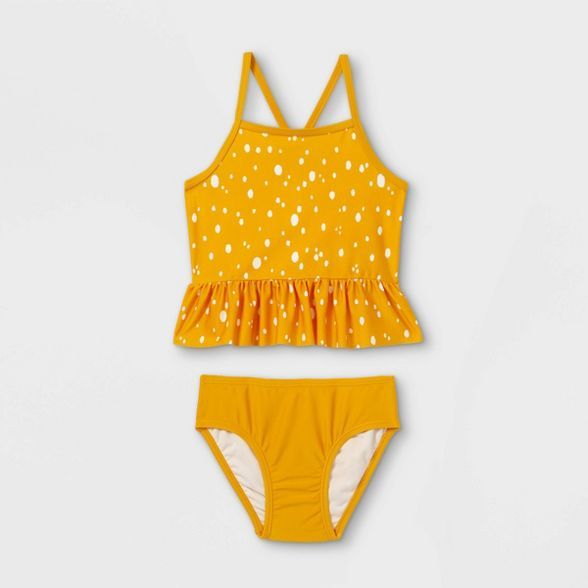 Toddler Girls' Dot Print Ruffle Tankini Set - Cat & Jack™ Yellow | Target
