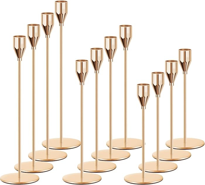 Gold Candle Holders for Taper Candles, FODIENS Set of 12 Metal Candlestick Holders, Decorative Ta... | Amazon (US)