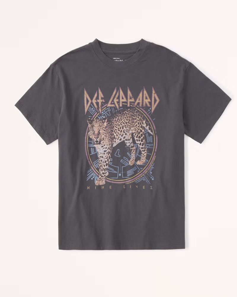 Abercrombie & Fitch Women's Oversized Boyfriend Def Leppard Graphic Tee in Dark Grey - Size XL | Abercrombie & Fitch (US)