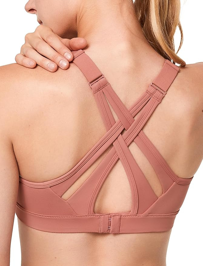 Yvette Sports Bra High Impact Adjustable Criss Cross Back, Full Support for Large Bust No Bounce | Amazon (US)