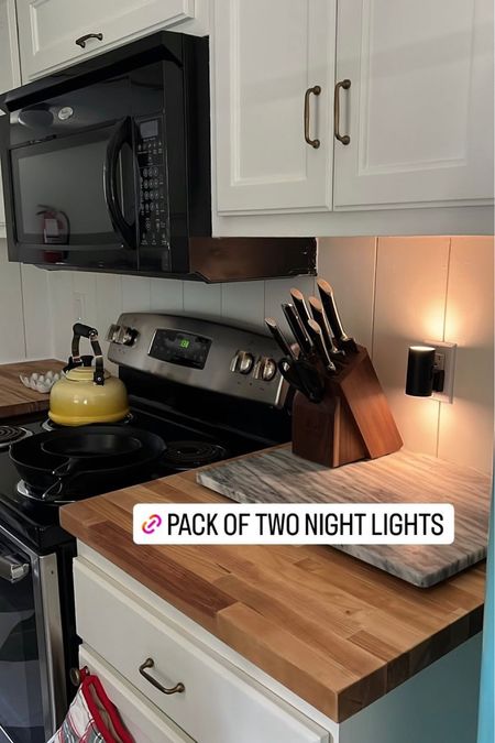 Motion censored night lights in our cottage. 

Cottage kitchen links. Airbnb kitchen.  