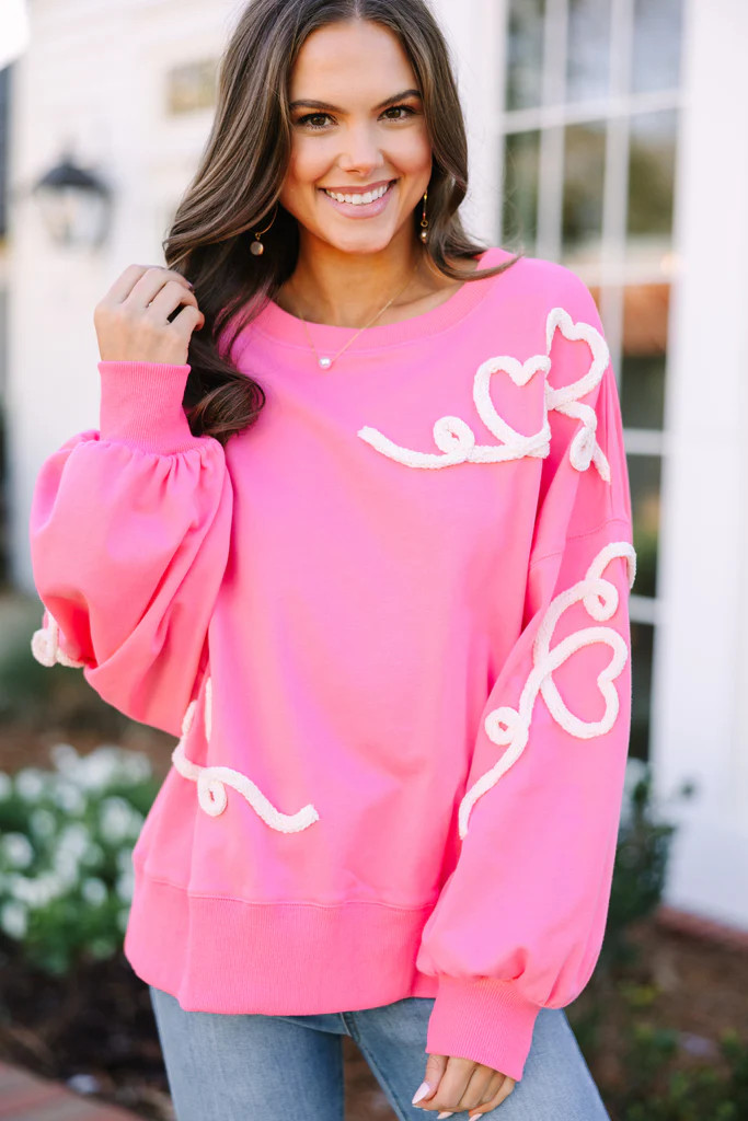 All Your Love Light Pink Heart Embellished Pullover | The Mint Julep Boutique