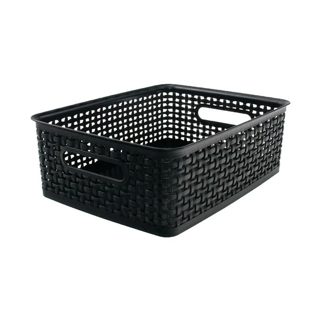 Advantus 36003 Weave Design Plastic Medium Bin, 13.75"L by 10.5"W by 4.625"H, Black | Walmart (US)