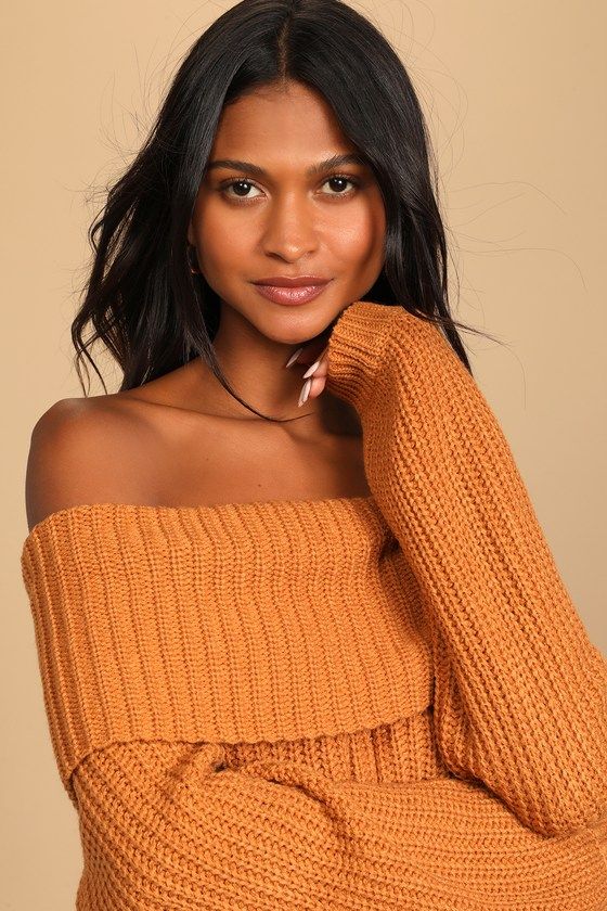 Carmichael Light Brown Off-the-Shoulder Knit Sweater | Lulus (US)