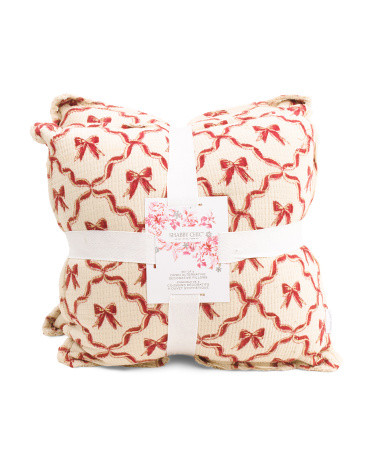 20x20 2pk Ribbed Bow Printed Pillows With Foil Frayed Edges | Polyester/Cotton/Metal | Marshalls
