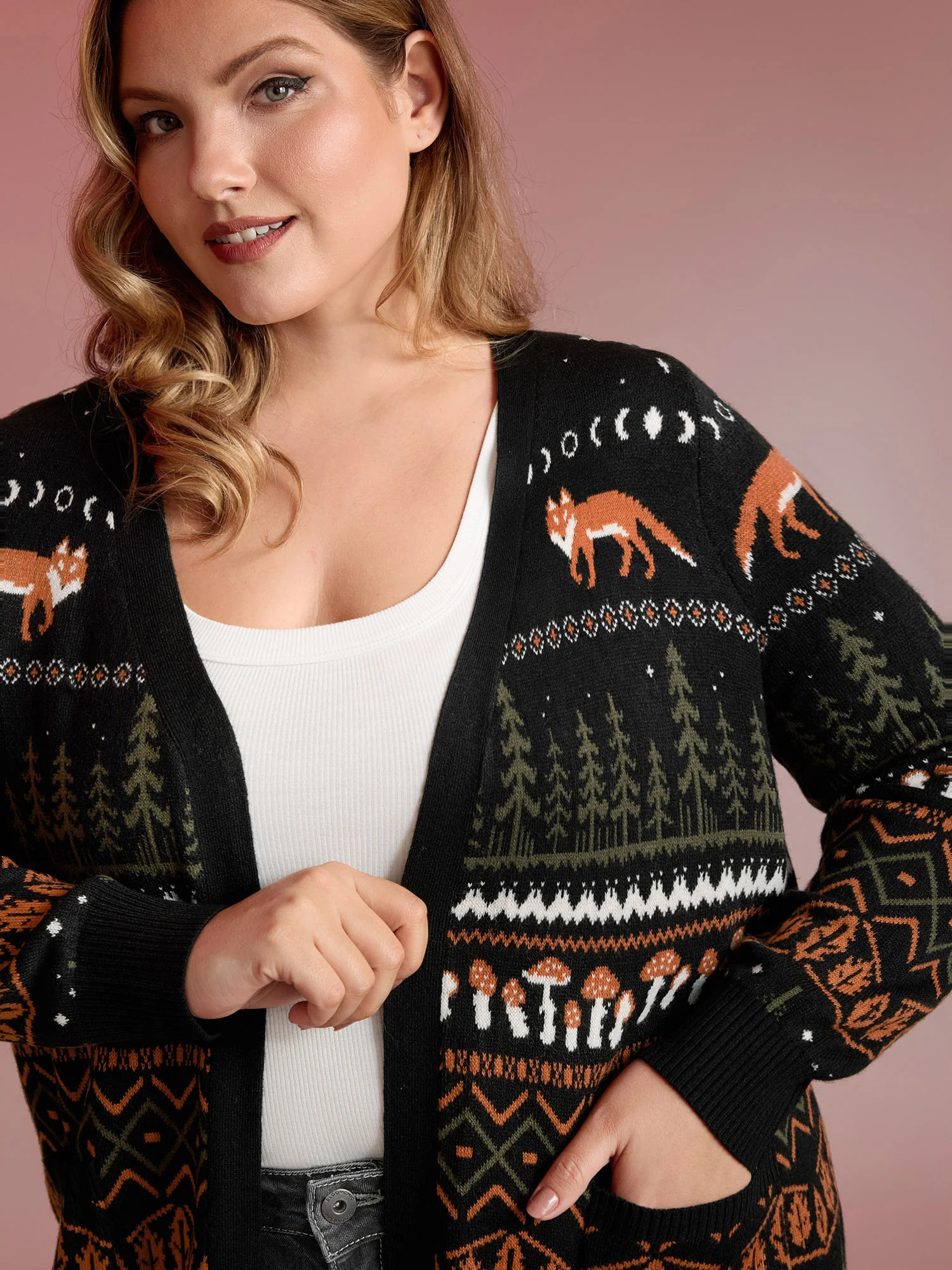 Fox in Forest Contrast Knit Cardigan | Bloomchic