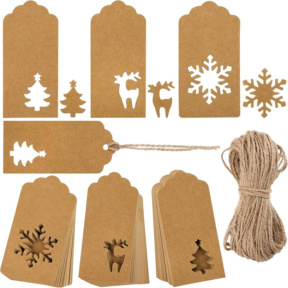 Aneco 150 Pieces Christmas Paper Gift Tags Brown Kraft Tags Hang Labels Christmas Tree Snowflake ... | Amazon (US)