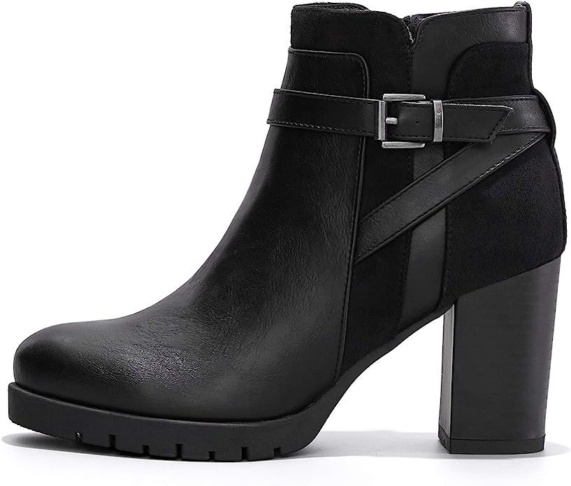 mysoft Womens Ankle Boots Chunky High Heel Zipper Boots | Amazon (US)