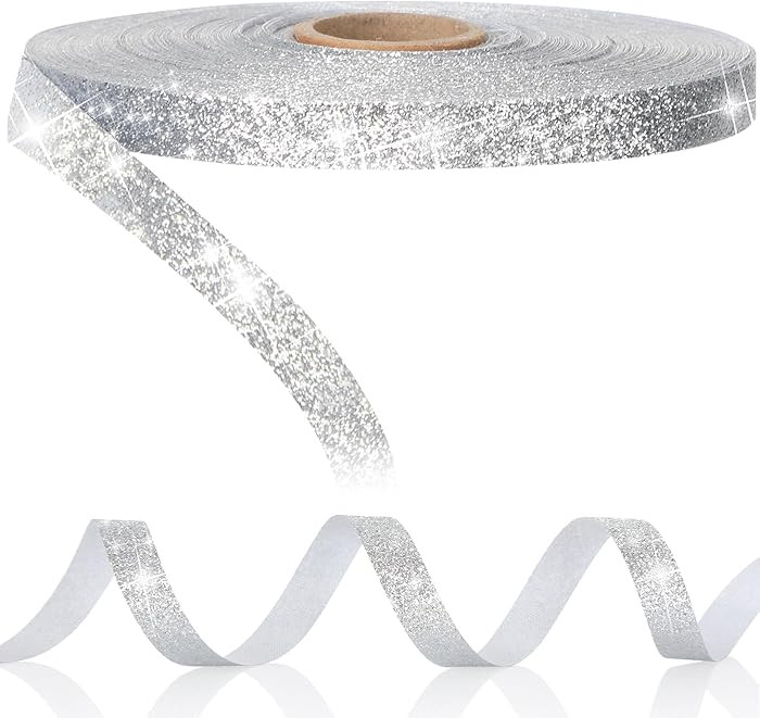 Syhood 50 Yards Glitter Ribbon Wrapping 3/8" Wide Sparkle Waterproof Sparkly Ribbon Balloon Strin... | Amazon (US)