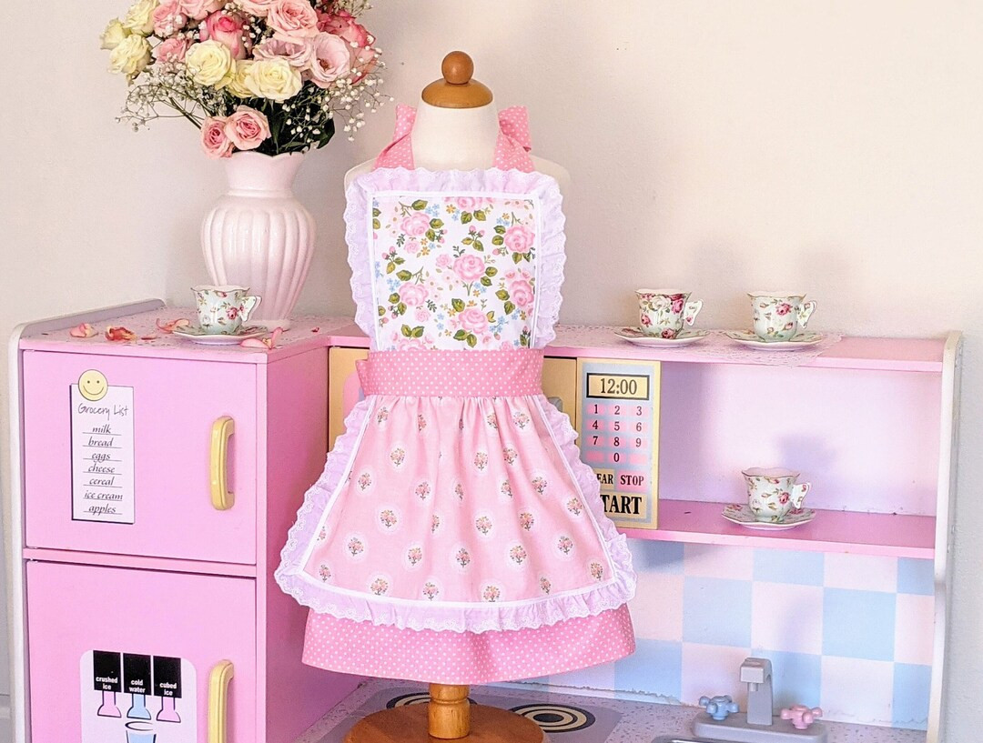 Pink Floral Apron for Girls Tea Party Apron Mommy and Me - Etsy | Etsy (US)