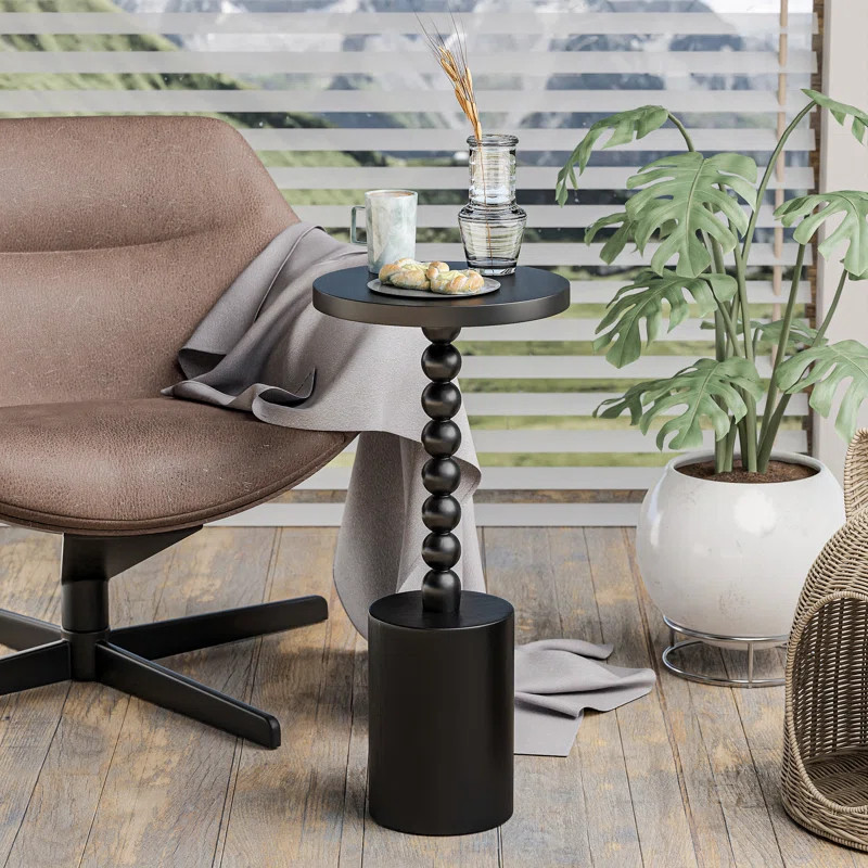 Farmhouse Pedestal End Table, Rustic Wood Drink Table with Base, Round Martini Table | Wayfair North America