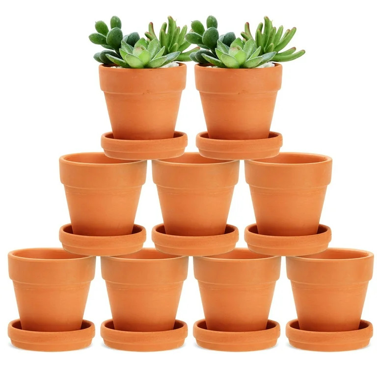 9 Pack Small Terracotta Pots with Saucers for Succulents, Clay Flower Planters with Drainage Hole... | Walmart (US)