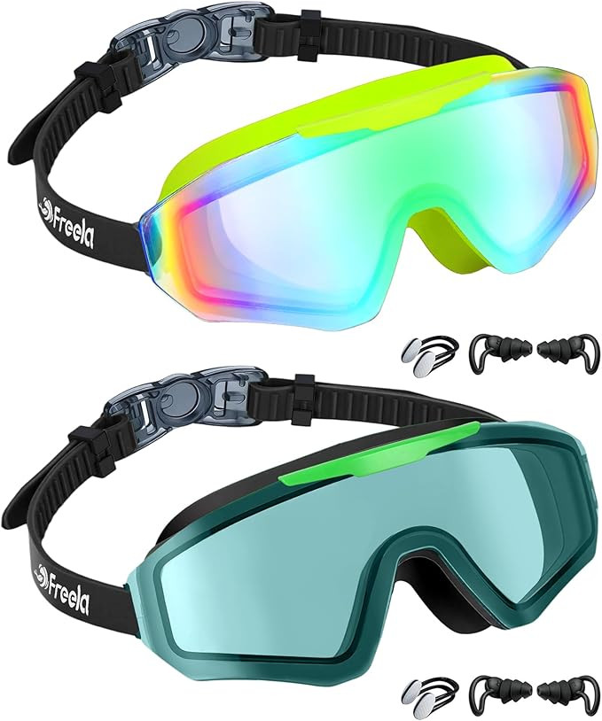 Freela 2 Pack Kids Swim Goggles for 8-16, Anti-Fog UV Protection Extra Silicone Layer Swimming Go... | Amazon (US)
