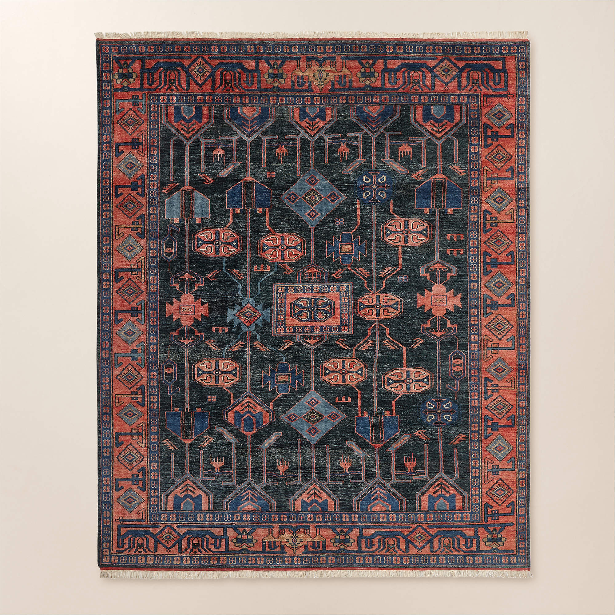 Eros Hand-Knotted Red and Blue Wool Area Rug 12'x15' + Reviews | CB2 | CB2