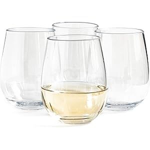 Vinjoy Unbreakable Stemless Red and White Plastic Wine Glasses 16 Ounce (Set Of 4) - Extra Durabl... | Amazon (US)