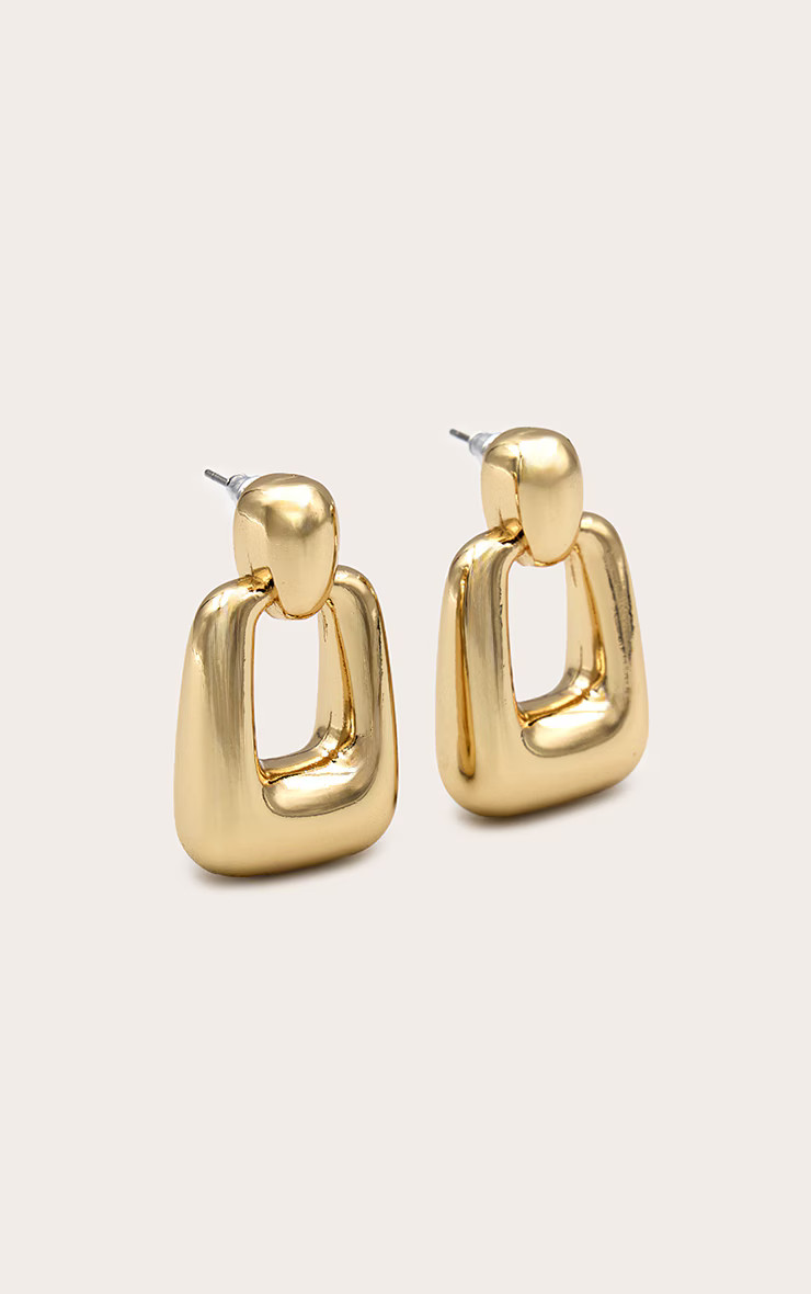 Gold Chunky Rectangle Cut Out Statement Earrings | PrettyLittleThing UK