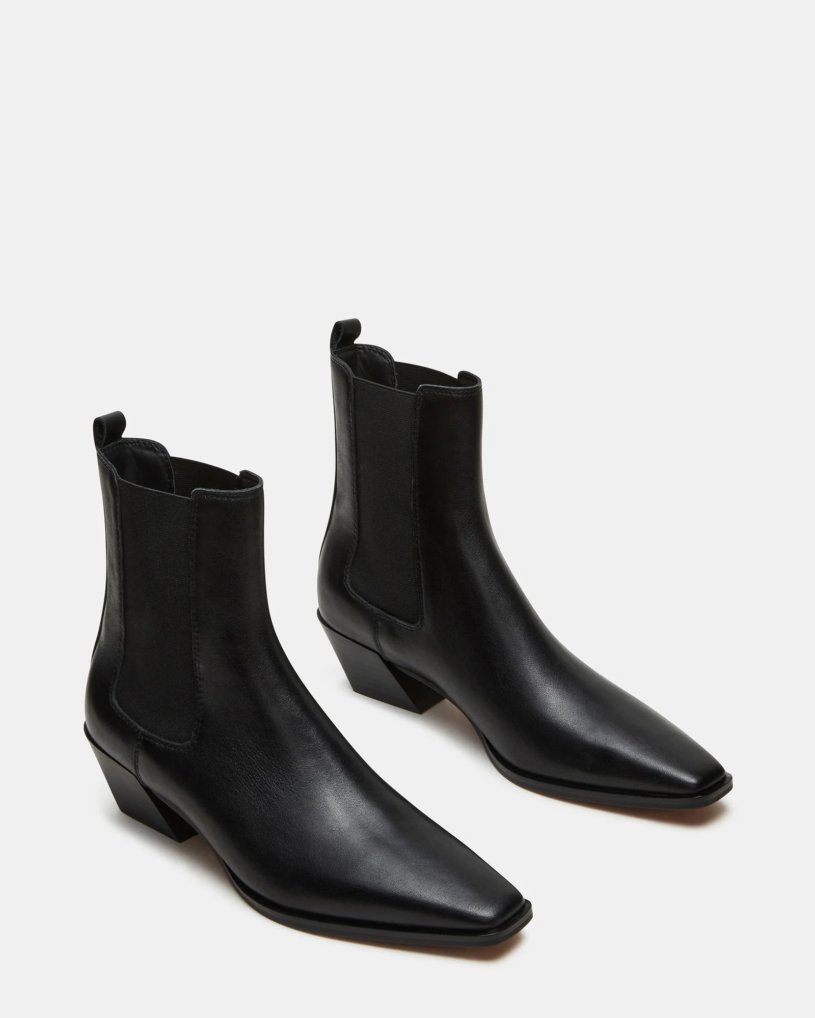 EVAN Black Leather Chelsea Ankle Boot | Women's Booties | Steve Madden (US)