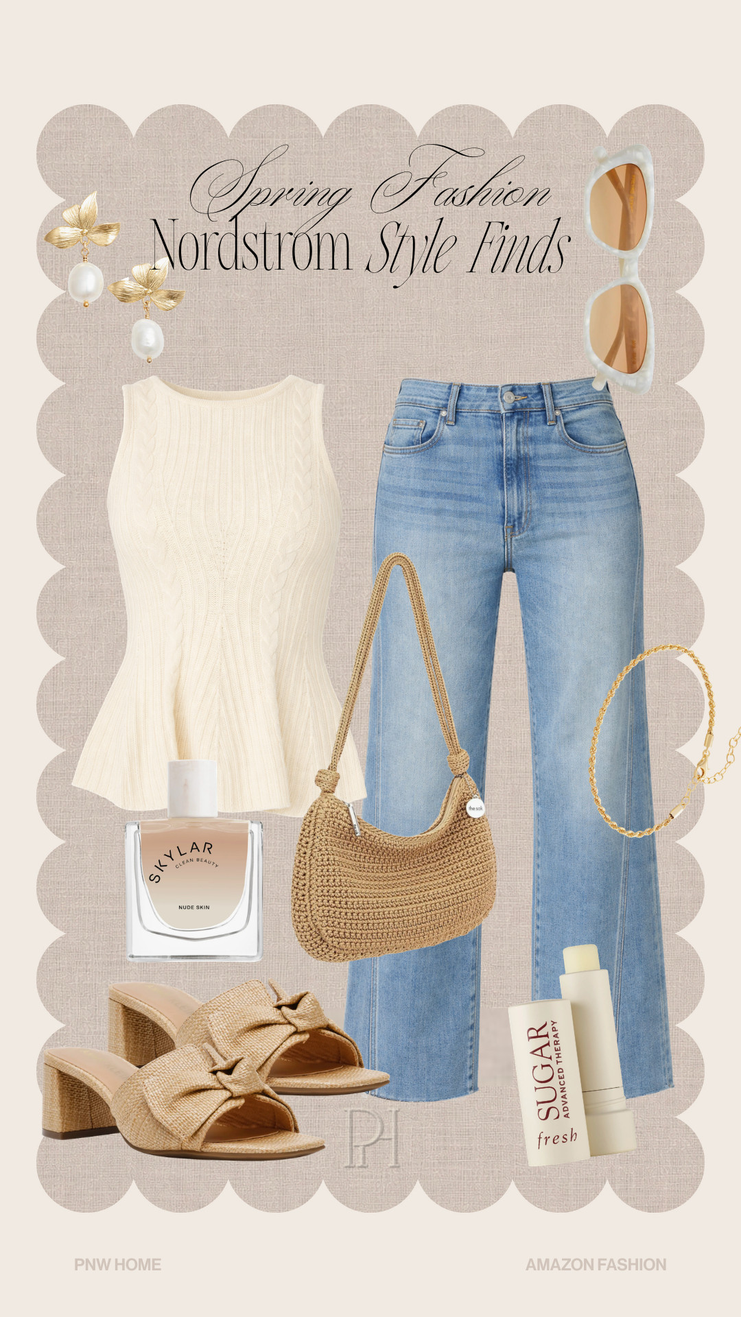 Nordstrom style finds that are perfect for spring!

peplum top, cream blouse, sleeveless blouse, wide leg jeans, flared jeans, wide leg denim, white sunglasses, pearl earrings, women's fragrance, perfume, bow sandals, block heel sandals, tan sandals, neutral sandals, spring fashion, spring style, spring looks, spring outfit, date night look, neutral outfit, lip scrub, spring handbag, neutral handbag 

 #LTKgrwm #LTKootd #LTKSeasonal
