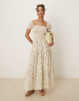 Glamorous shirred maxi dress in fruit print | ASOS (Global)
