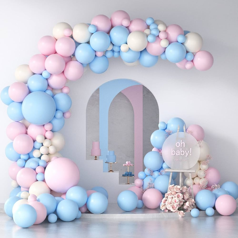 Pink and Blue Balloon Garland Arch Kit, 135Pcs 18+12+5 Inch Gender Reveal Balloons Pastel Pink Bl... | Amazon (US)